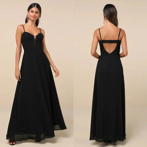 Lulus Stunning Grace Black Cutout A-Line Maxi Dress XL Wedding Party Guest Prom